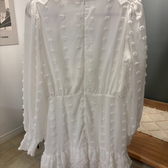 Just Me Embroidered White Lace Long Sleeve Dress - Picture 6 of 7